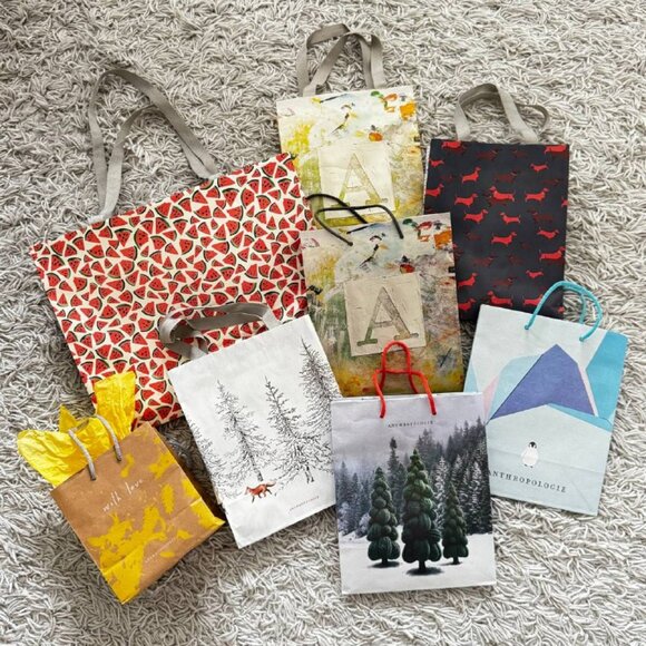 ANTHROPOLOGIE Variety of Signature Paper Shopping Bags - Set of 8 - Picture 1 of 10
